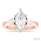 1/2 ctw Tri-Mount Marquise Shape Center Pear and Round Cut Diamond Semi Mount Engagement Ring in 14K Rose and White Gold